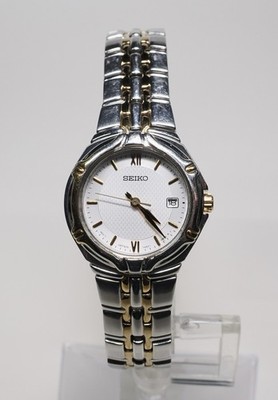 Stainless Steel Seiko Women s Two Tone Date 7N82-0AT0 Clean With New Battery