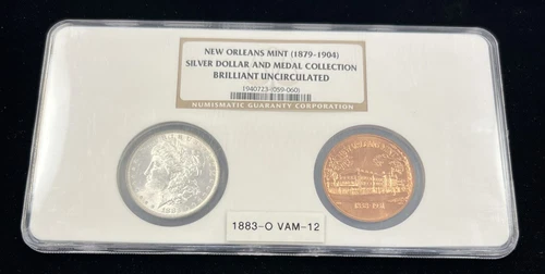 1883-O Morgan Silver Dollar & New Orleans Mint Medal - NGC BU / Dual Holder - NR