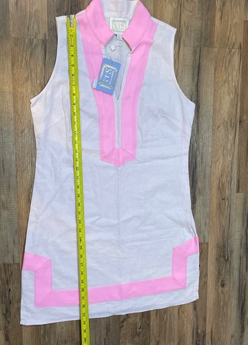 NWT Sail to Sable Sleeveless Classic Tunic Dress Sz M Pink Trim Linen - Picture 11 of 12