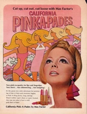 Max Factor Life Magazine Print Ad California Pink-A-Pades 1967 Mod Art Makeup