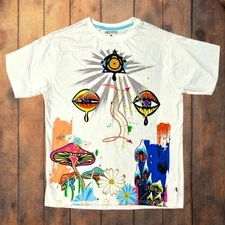 ENCRYPTED Graphic Tee 3XL Psychedelic Mushroom Eyes Embroidered Festival T-shirt