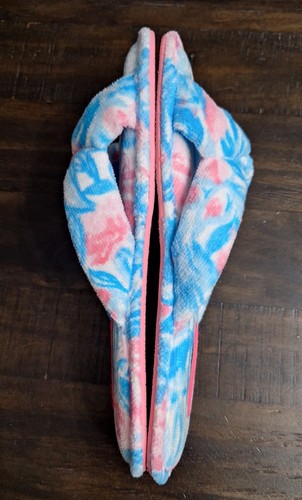 Lilly Pulitzer Printed Velour Slipper Bondi Blue My Little Peony Sz 7/8 EUC - Picture 5 of 10