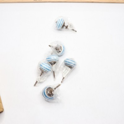 (6-Pk) Nicola Springs Ceramic Cupboard Drawer Knob Stripe Design Light Blue 
