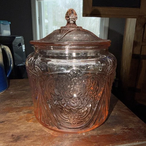 Hazel Atlas Royal Lace Pink Peach Depression Cookie Jar
