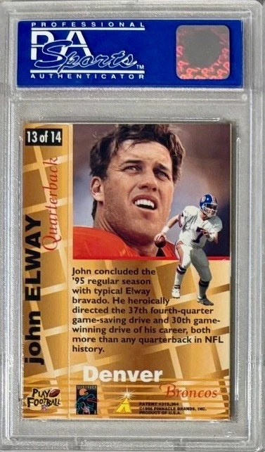John Elway #13 1995 lleno de acción 24 k PSA 9 Denver Broncos Salón de la fama Foto 2 de 2
