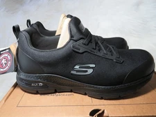 MENS NEW BLACK SKECHERS ARCH FIT "CHARLES" ALLOY TOE WORK SHOES SIZE 11.5 M