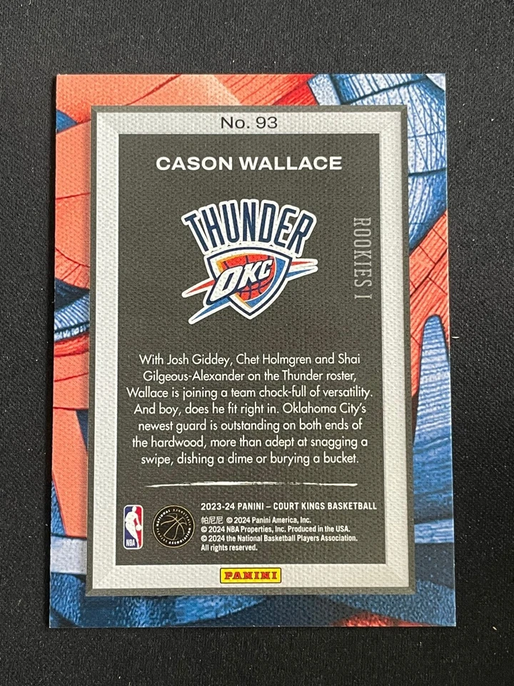 Cason Wallace 2023-24 Panini Court Kings Rookie I RC 1 #93 - Image 2 of 2
