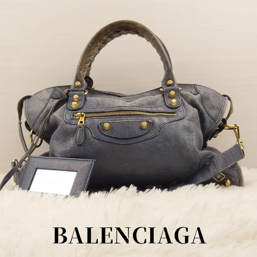 BALENCIAGA Giant City 281770 Blue Lambskin 2way Bag Nicolas Fair Used Japan