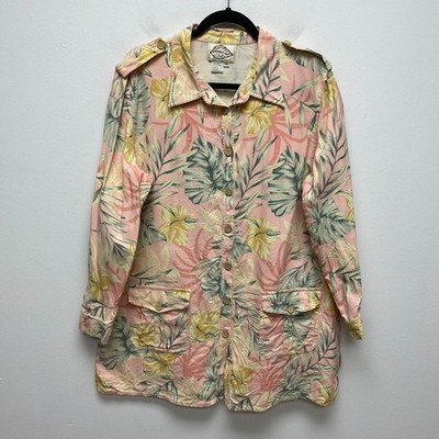 Diane Gilman Natural Elements Womens Pink Tropical Silk Button Front Jacket 18W