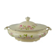 Homer Laughlin Fluffy Rose Covered Vegetable Dish Casserole Bowl W/Lid VR-128