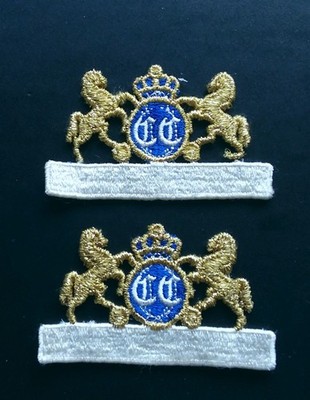 Pair Vintage Royal Crest Style Gold Thread Embroidered Patch, Horse, Crown, CC