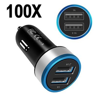 100 Pcs For iPhone 16e 15+ 14 Fast USB Dual Ports Car Charger Wholesale Bulk Lot