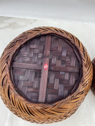 Handwoven Rattan Bamboo Wicker Basket Bowl Set Pair Nesting Boho Decor Round - Picture 8 of 16