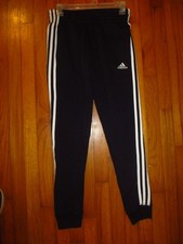 Women's ADIDAS Essentials Sweat Pants Sz XS Small Black White 3 Stripes Slim Fit