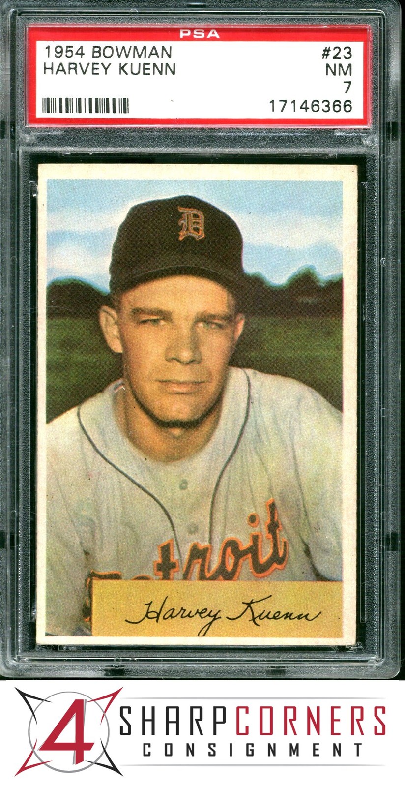 1954 BOWMAN #23 HARVEY KUENN RC TIGERS PSA 7