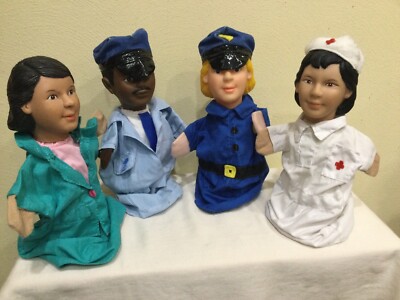 VTG. LEARNING RESOURCES MULTICULTURAL COMMUNITY HELPER PUPPET LOT, ROLE PLAY,