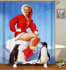 Wearing a Bright Red Coat3D Shower Curtain Polyester Bathroom Decor Waterproof