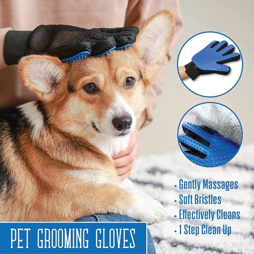 Pets First DE Shedding Grooming Gloves for Dogs & Cats Soft Bristle & Adjustable - Picture 2 of 8