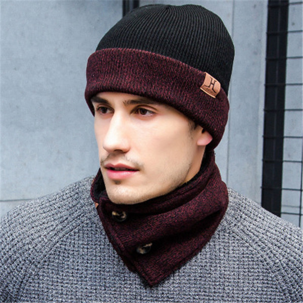 Knitted Warm Gloves Beanie Hat Button Neck Shawl Winter Scarves