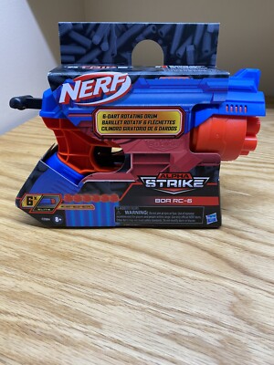 Nerf Blue Red Alpha Strike Blaster BOA RC-6 & 6 Darts Rotating Drum Elite Hasbro