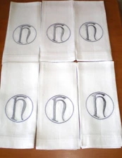 Set of 6 FRONTGATE Linen Guest Towels Napkins White 18 x 12 Monogrammed Letter H