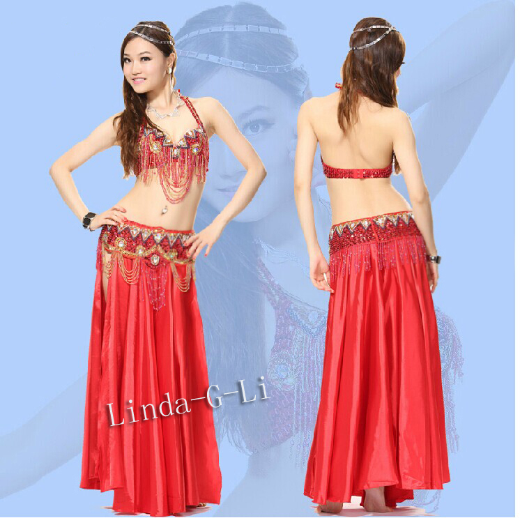 6 Colors Belly Dance Costume Set 2 pics Bra & Belt 34B-40D B to D