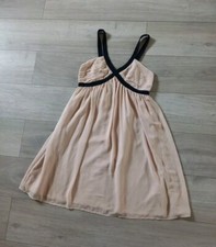 H&M Nude & Black Beaded Sheer Flared Dress Strappy Party Evening Holiday UK10