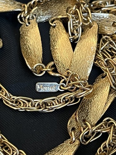 Vintage Monet Long Chain Necklace Gold Tone Statement Accents Textured Beads 55" - Picture 10 of 13