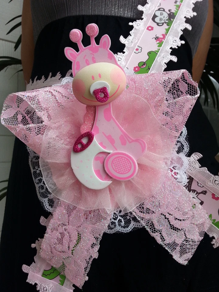 Faja Baby Shower Mom To Be It's a Girl rosa jirafa safari cinta ramillete Noah's Foto 3 de 4