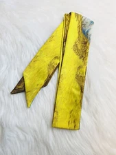 Yellow Satin Scarf Handbag Handle Protector Head Bandeau Wrist Wrap Tie New