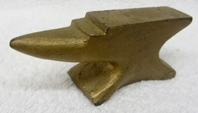 Vintage AHS Cast Iron MINI ANVIL Model Paperweight w/ Goldtone Paint ~ 4''  Long