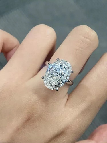 6 Ct Oval Cut Lab Grown Diamond Huge Solitaire Ring For Wedding 14k White Gold - 第 1/14 張圖片