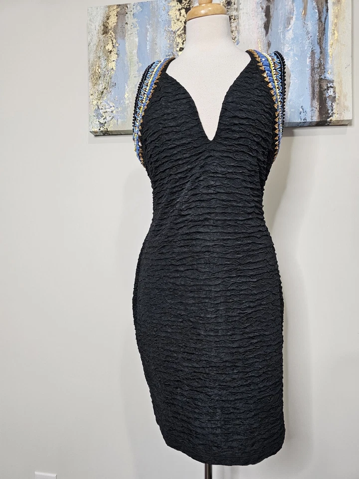 H & M   NWTWomen Stunning Black  Blue  Silver Beaded Dress Size 10 - Image 2 of 4