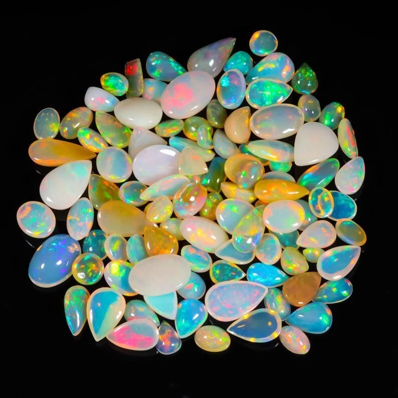 Untreated Natural Welo Ethiopian Fire Opal Gemstone Cabochon Mix Lot - Image 3 of 4