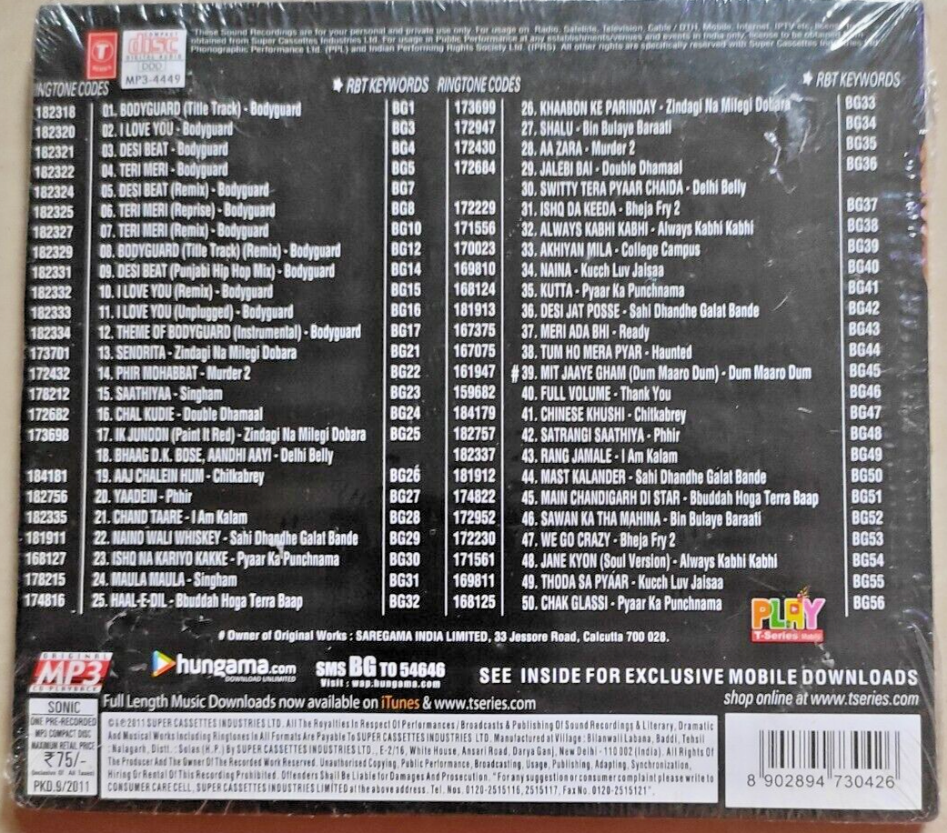 Bodyguard Full Songs Other Hits Bollywood Movie Songs MP3 CD