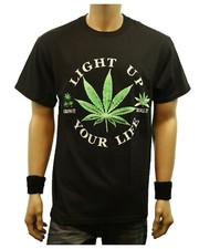 Weed Marijuana LIGHT UP YOUR LIFE Printed Graphic T-Shirt Fashion Urban Mens Tee