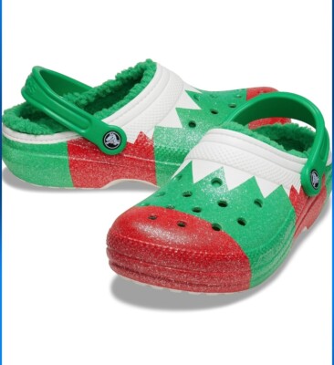 Crocs Classic Lined Holiday Christmas Elf Fur Lined Clogs Shoes Size M5/W7
