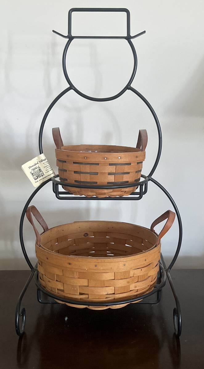 ロンガバーガー バスケット スノーマンスタンド&バスケット Longaberger Wrought Iron Snowman Holder Stand 23” 2 Baskets