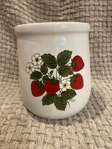 Vintage McCoy Pottery Strawberry Fields Utensil Canister Jar Country Farmhouse