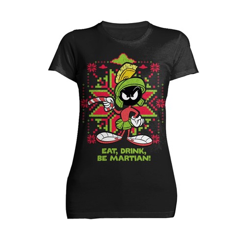 Looney Tunes Marvin the Martian Xmas Eat Official Women's SKINNY FIT T-Shirt - Picture 3 of 11