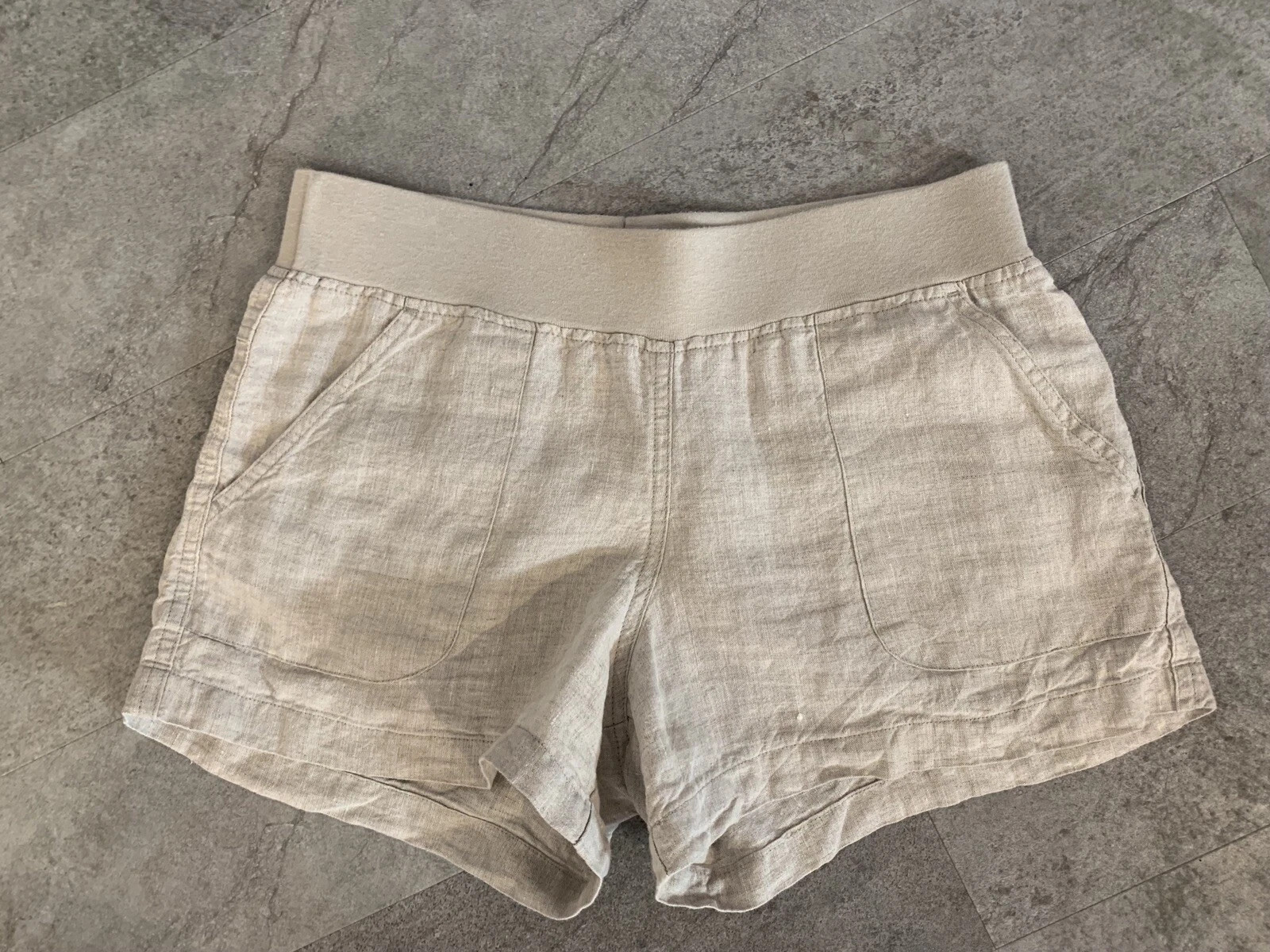 Allen Allen Light Khaki Beige 100% Linen Pull On Elastic Waist Shorts Sz S
Opens in a new window or
