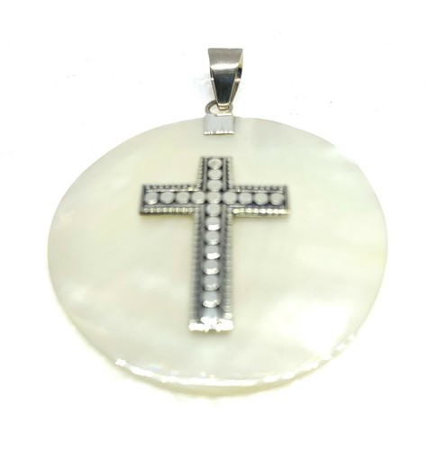 Bali Designer Mother Pearl Cross Pendant in Sterling Silver 925 - 5cm - 第 1/3 張圖片