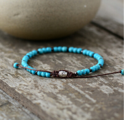 Blue Turquoise Hematite 4mm Beads Dainty Simple Women Men Bracelet Healing Reiki