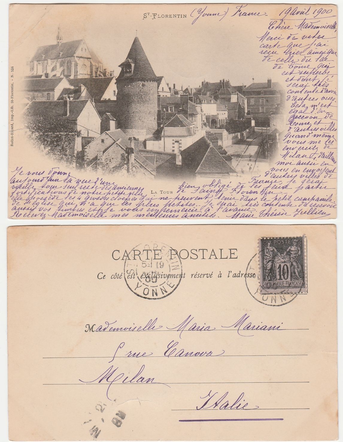 ST FLORENTIN - FRANCIA - FRANCE - VIAGG. 1900 -19922-