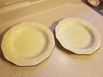 Paula Deen DOT CRAZY Yellow w/White Dots Scalloped  11 1/4'' Dinner Plates Set/ 2