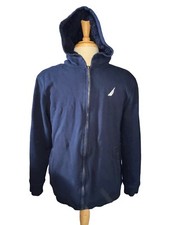 Nautica Blue White Logo Hoodie Youth Jacket Sz XL 18/ 20 Full Zip Inside Fleece
