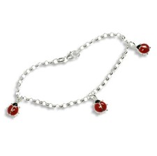 ARMBAND 925 SILBER 16 CM MIT 3 MARIENKÄFER ANHÄNGER KINDER SCHMUCK ERBSARMBAND 