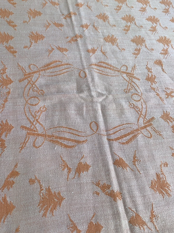 Vintage Nappe en coton saumon et rose avec skieurs en damassé/4033PO2 - Photo 2/4