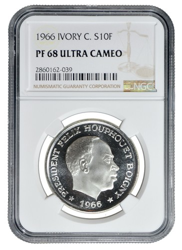 IVORY COAST 10 Francs 1966 NGC PF68 UCameo 'African Elephant' Free Shipping - Bild 4 von 4