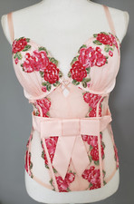 Victorias Secret VS Womens Floral Embroidered Mesh Lace Corset Top Size 36D Pink
